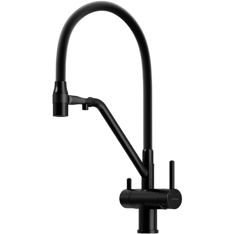 Изображение товара Смеситель для кухонной мойки Sancos Dora SC4003MB, с подключением к фильтру, с гибким изливом, цвет черный матовый