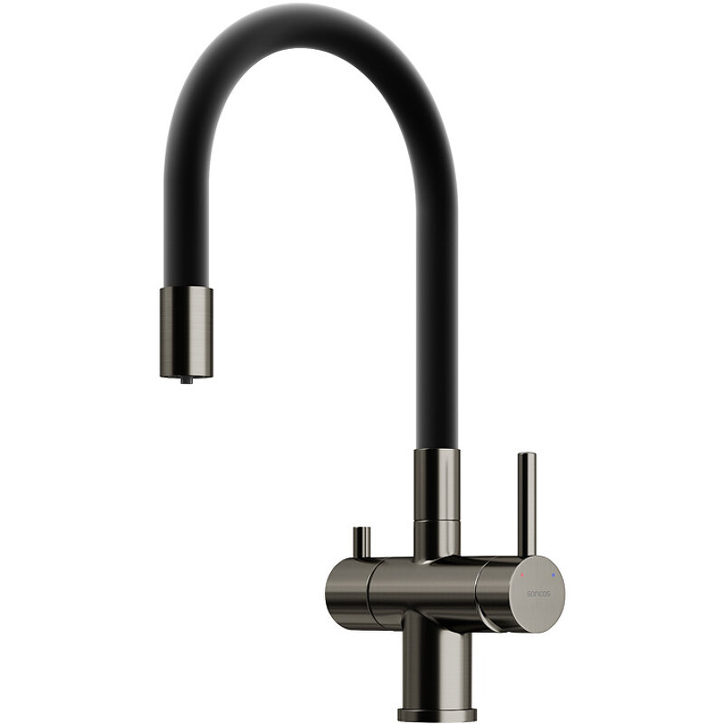 Изображение товара Смеситель для кухонной мойки Sancos Lucia SC4004GG, с подключением к фильтру, с гибким изливом, цвет воронёная сталь, gunmetal
