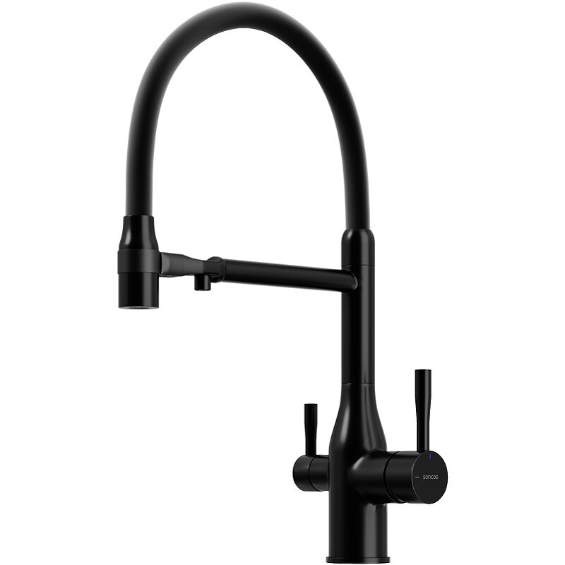 Изображение товара Смеситель для кухонной мойки Sancos Garda SC4009MB, с подключением к фильтру, с гибким изливом, цвет черный матовый Изображение товара Смеситель для кухонной мойки Sancos Garda SC4009MB, с подключением к фильтру, с гибким изливом, цвет черный матовый