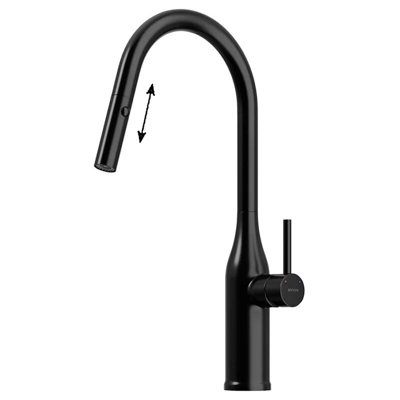 Изображение товара Смеситель для кухонной мойки с выдвижным изливом черный матовый