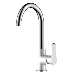 Изображение товара Смеситель Rossinka W35-24 для кухонной мойки хром/белый, поворотный, однорычажный