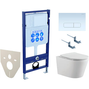 Изображение товара Комплект SET AQUATEK ВЕГА-1905-013, инсталляция Standard INS-0000012, унитаз Вега AQ 1905 00, тонкое сиденье soft close, цвет белый, клавиша KDI-0000013 белая, крепеж