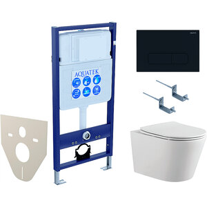 Изображение товара Комплект SET AQUATEK ВЕГА-1905-017, инсталляция Standard INS-0000012, унитаз Вега AQ 1905 00, крепеж, тонкое сиденье soft close, клавиша KDI-0000017 черная матовая