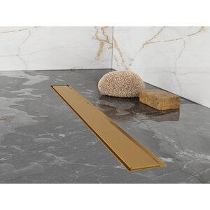 Изображение товара Дренажный канал Plumberia Selection PSL In-Tile PST100OB, 100 см, под плитку, цвет золото брашированное