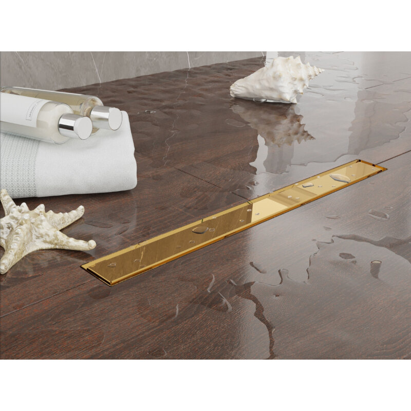 Изображение товара Дренажный канал Plumberia Selection PSL In-Tile PST60OR, 60 см, под плитку, цвет золото 24К