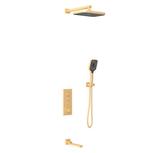 Изображение товара Душевая система Vincea, термостатическая, 3 потребителя, с изливом, цвет брашированное золото, VSFW-433T1BG