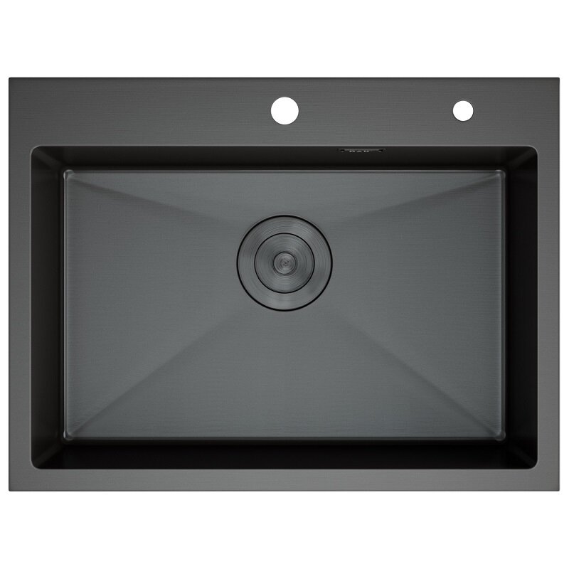 Изображение товара Мойка кухонная DQ, DKS605006, 60 см, в комплекте дозатор и коландер, нержавеющая сталь графит - вороненая сталь