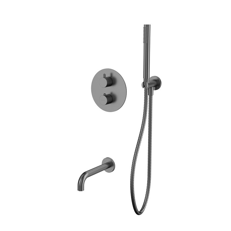 Изображение товара Смеситель Whitecross Y gunmetal YSET10GM для ванны и душа, термостатический, с душевым гарнитуром, вороненая сталь, gunmetal