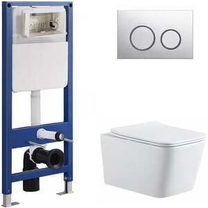 Изображение товара Комплект SinteSi SIN-CCI-SMP-101,SIN-FB-BRC-504,SIN-TS-SLR-181: инсталляция SinteSi CCI-SMP-101, белый подвесной безободковый унитаз ESSLER, клавиша хром