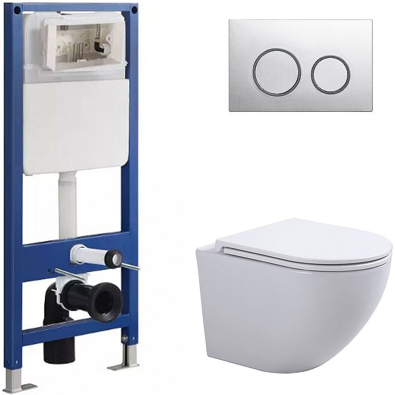 Изображение товара Комплект подвесной унитаз SIN-CCI-SMP-101 и инсталляция с каскадным сливом и антибактериальным покр