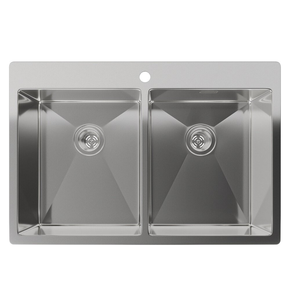 Изображение товара Кухонная мойка Rivelato Rinox 7450 2В из нержавеющей стали, размеры 74x50 см