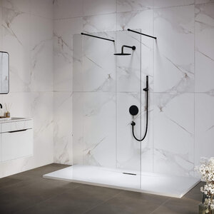 Изображение товара Душевая стенка RGW WA-016B Walk In 35101612-14 120 см со свободным входом, кронштейн обрезной, стекло прозрачное, профиль черный матовый