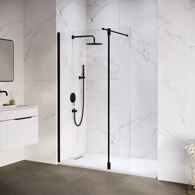 Изображение товара Душевой уголок RGW WA-050B Walk In 120x100 см, распашная стеклянная дверь, черный профиль