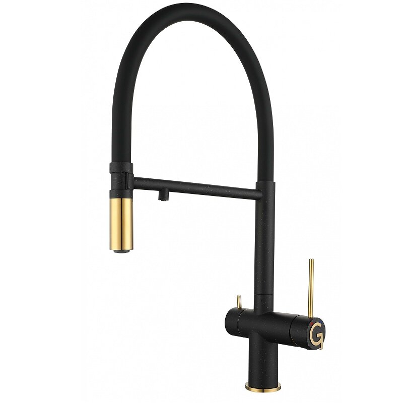 Изображение товара Rivelato Adria 1523517 nero oro — смеситель с фильтром, черный/золото, 1 отверстие