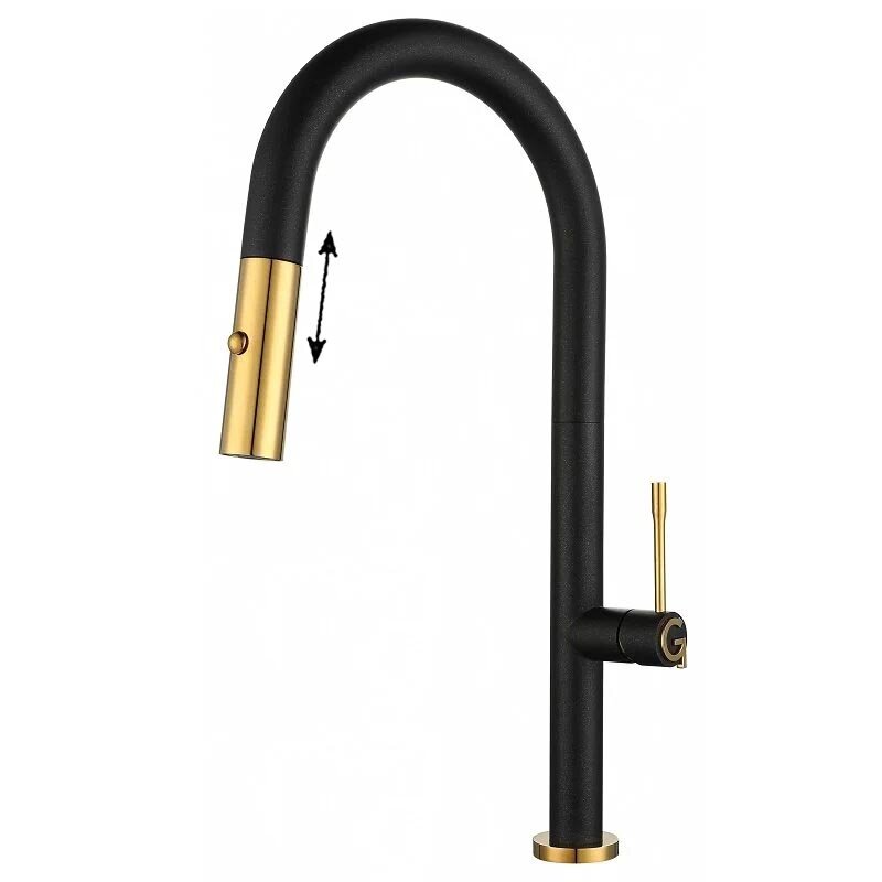 Изображение товара Смеситель Rivelato Asti 3972500 nero oro, для кухонной мойки, с вытягиваемым изливом, цвет черный/золото