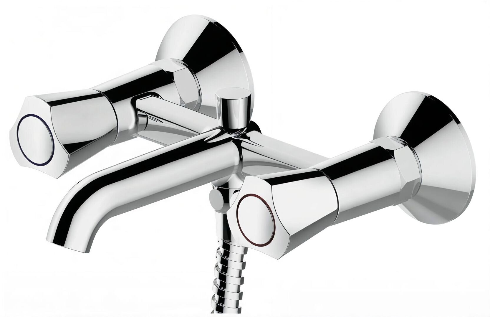 Изображение товара Смеситель Bravat Duo F6133186CP-B для ванны и душа с душевым гарнитуром Изображение товара Смеситель Bravat Duo F6133186CP-B для ванны и душа с душевым гарнитуром