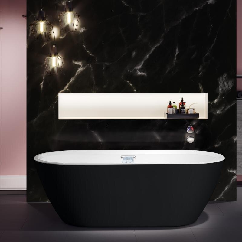 Изображение товара Ванна акриловая Riho Inspire Velvet Fall B091005220, 180 x 75 см, заполнением через перелив, панель черная матовая, чаша белая матовая