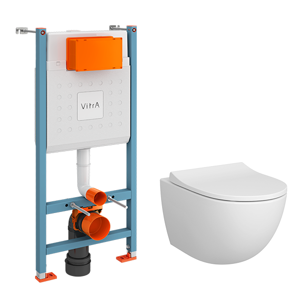 Изображение товара Комплект инсталляция Vitra с унитазом Sento безободковый микролифт белый