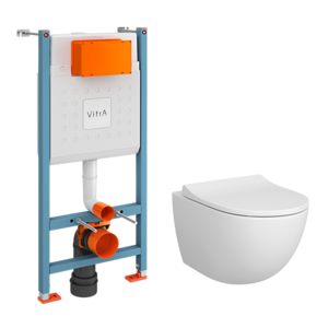 Изображение товара Комплект L-Box: инсталляция Vitra с унитазом Vitra Sento 9830B003-7211, безободковый, сиденье микролифт, белый
