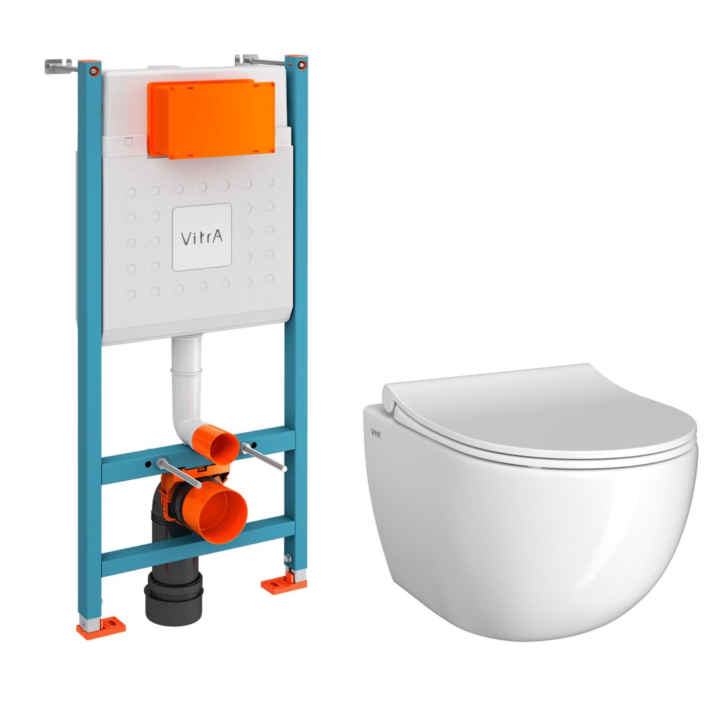 Изображение товара Комплект L-Box: инсталляция VitrA с унитазом VitrA Sento 9830B003-7211, безободковый, сиденье микролифт, белый
