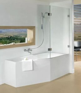 Изображение товара Душевая шторка на ванну Riho VZ Scandic X500 Delta, G001169121/G001170121, 80 см, левая/правая, стекло прозрачное, петли черные