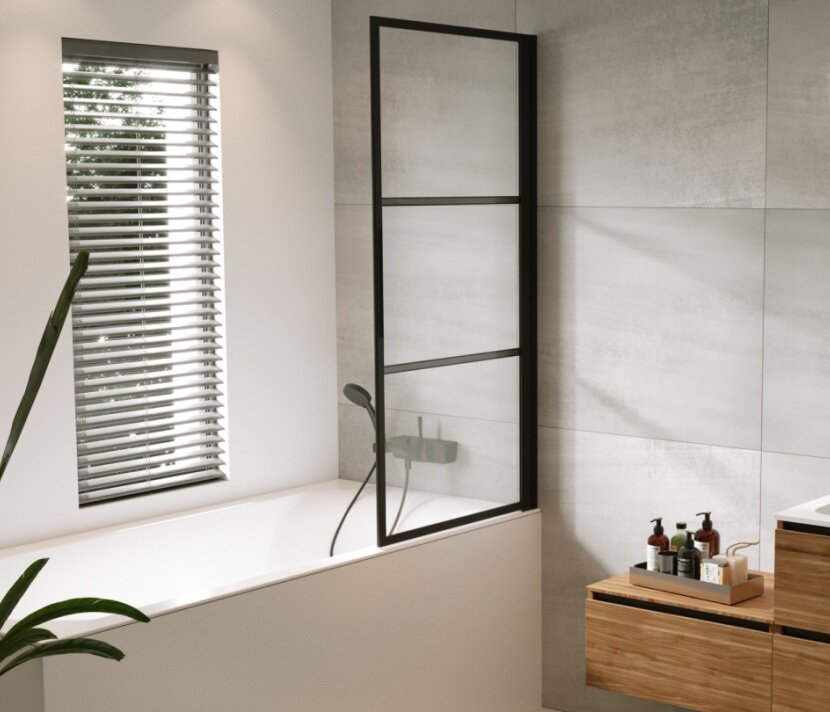 Изображение товара Душевая шторка на ванну Riho Grid GB501 80 см черный алюминий стекло прозрачное