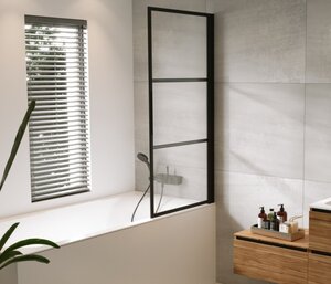 Изображение товара Душевая шторка на ванну Riho Grid GB501 80 см черный алюминий стекло прозрачное