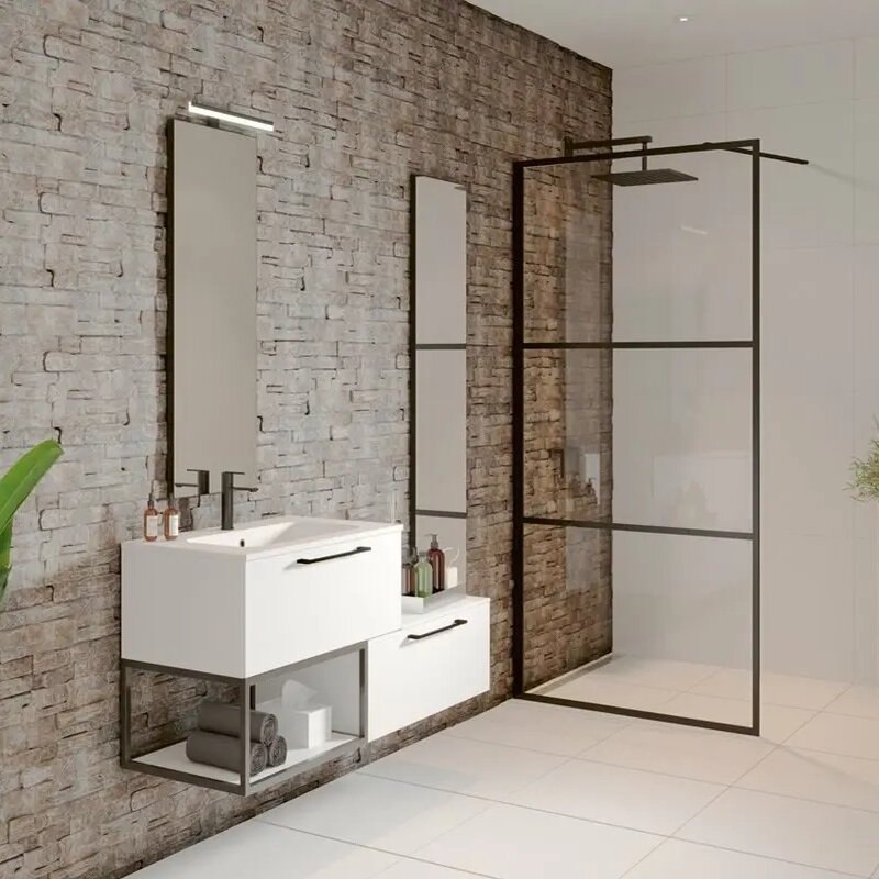 Изображение товара Riho Grid GB400 1200x2000 мм душевая стенка walk-in с прозрачным стеклом и черным профилем