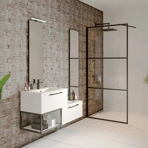 Изображение товара Душевая стенка Riho Grid GB400 140 см без дверей с прозрачным стеклом и черным профилем