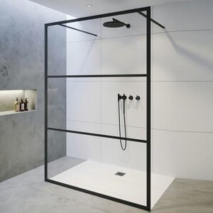 Изображение товара Душевая стенка Riho SZ Grid GB401, G004035121, 140 см, со свободным входом, стекло прозрачное с рисунком, профиль черный