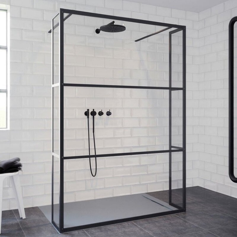 Изображение товара Душевая стенка Riho SZ Grid GB404, G004032121, 100 см, со свободным входом, стекло прозрачное, профиль черный