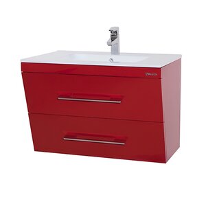 Изображение товара Тумба под раковину Bellezza Берта 4635217510033, 100 см, подвесная, красная