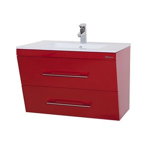 Изображение товара Тумба под раковину Bellezza Берта 4635215510035, 90 см, подвесная, красная