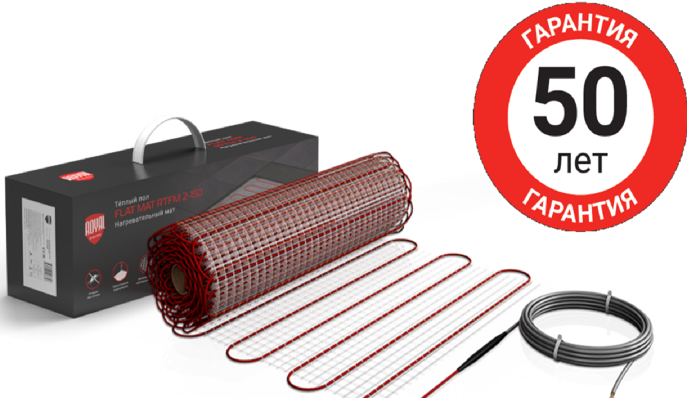 Изображение товара Теплый пол Royal Thermo Flat Mat RTFM 2-150-1 НС-1599110, площадь обогрева 1 кв.м., мощность 150 Вт Изображение товара Теплый пол Royal Thermo Flat Mat RTFM 2-150-1 НС-1599110, площадь обогрева 1 кв.м., мощность 150 Вт