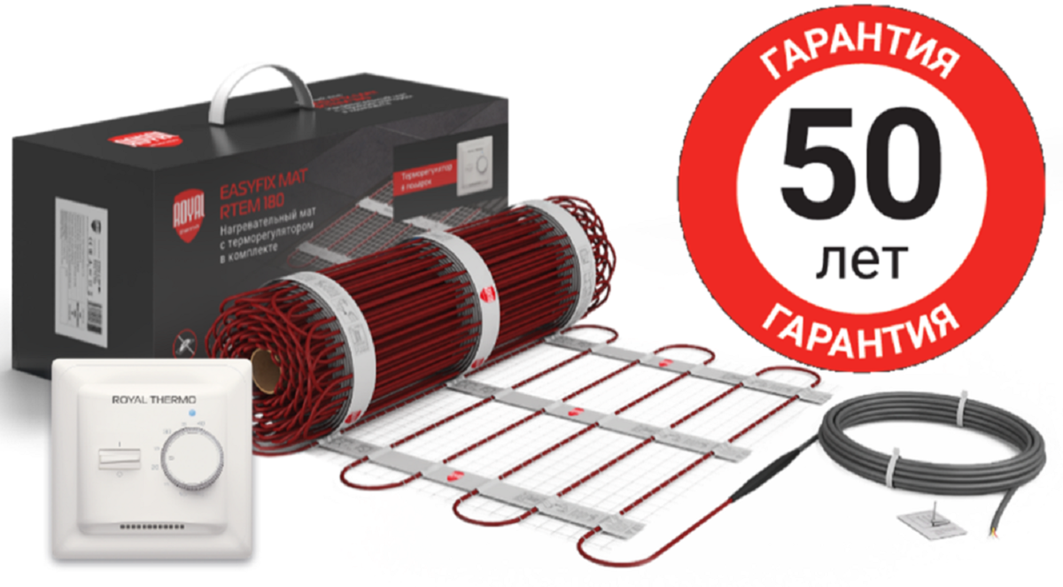 Изображение товара Теплый пол Royal Thermo EasyFix Mat RTEM 2-180-1,5 с терморегулятором