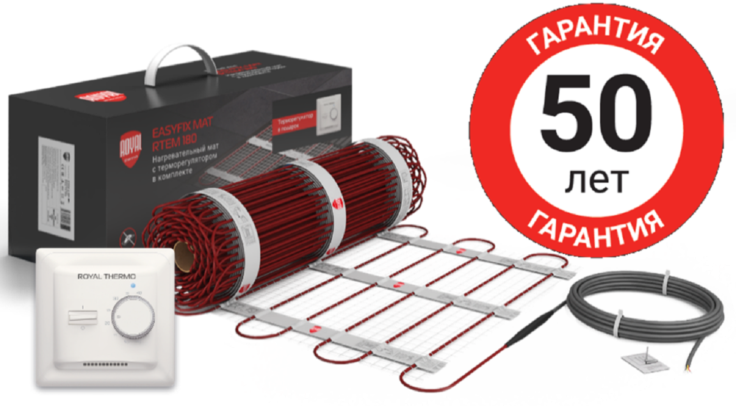 Изображение товара Теплый пол Royal Thermo EasyFix Mat RTEM 2-180-6 НС-1599105, с терморегулятором, площадь обогрева 6 кв.м., мощность 1080 Вт