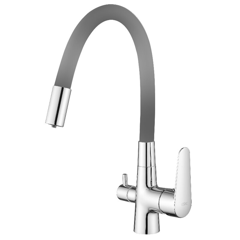 Изображение товара Смеситель Esko Coral CL03GChr для кухонной мойки, с гибким изливом, с подключением к фильтру, цвет серый/черный