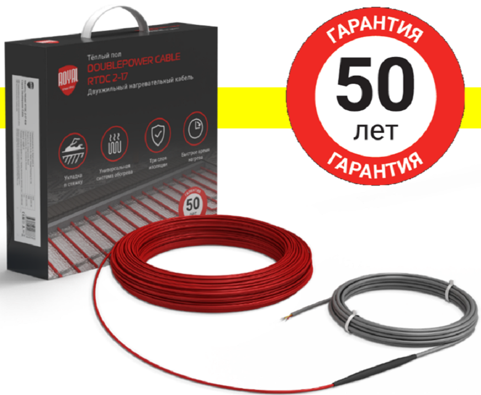 Изображение товара Теплый пол Royal Thermo Doublepower Cable RTDC 2-17-500 4,2 кв.м. мощность 500 Вт монтаж в стяжку