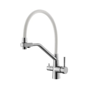 Изображение товара Смеситель Esko K25 W для кухонной мойки, с подключением к фильтру, с гибким изливом, цвет хром/белый