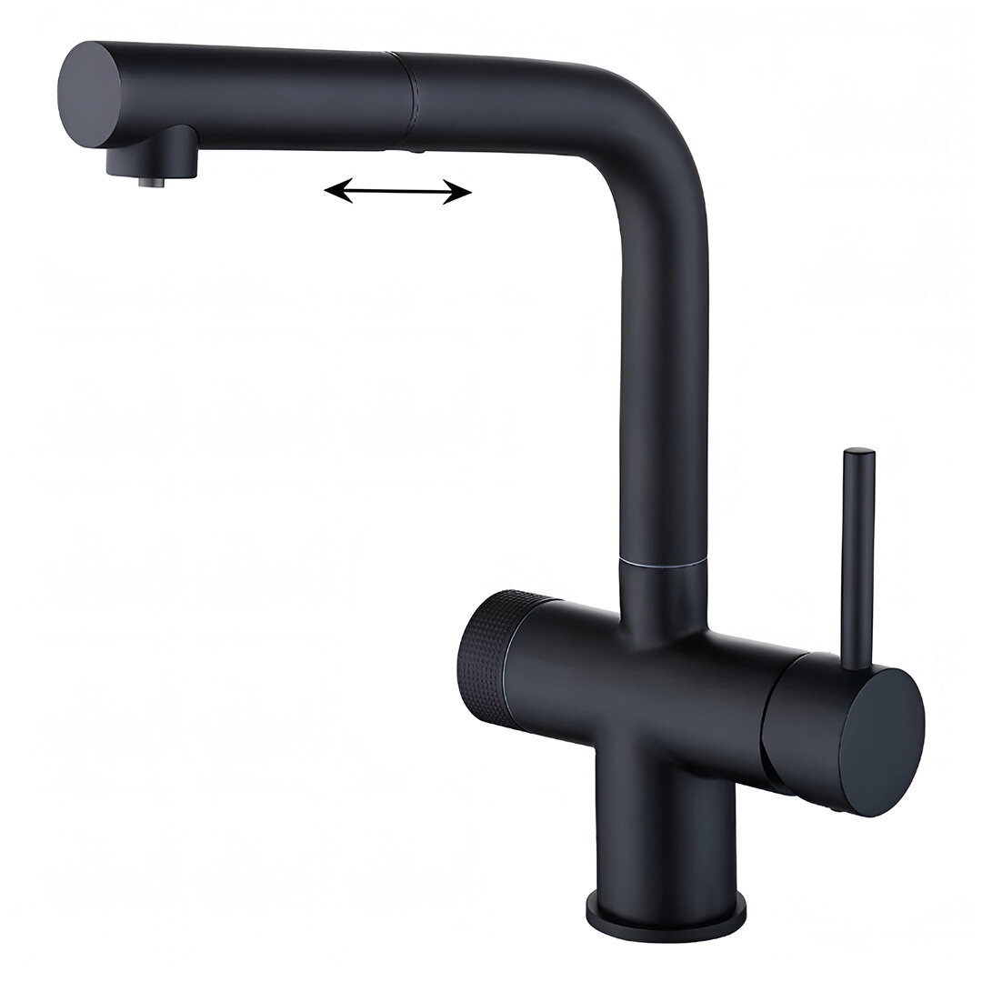 Изображение товара Смеситель для кухонной мойки Emar Steel ЕС - 7026 Black, с вытяжным изливом, с подключением к фильтру, цвет black