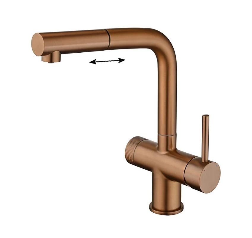Изображение товара Смеситель для кухонной мойки Emar PVD ЕС 7026 Coppery с выдвижным изливом и подключением к фильтру