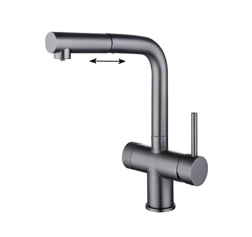 Изображение товара Смеситель для кухонной мойки Emar PVD ЕС - 7026 PVD Dark, с выдвижным изливом, с подключением к фильтру, цвет dark