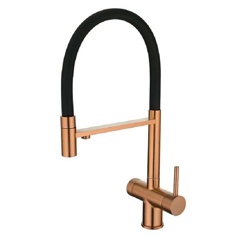 Изображение товара Смеситель для кухонной мойки Emar PVD ЕС - 7024 PVD Coppery, латунь, с гибким изливом, с подключением к фильтру, цвет медь/черный