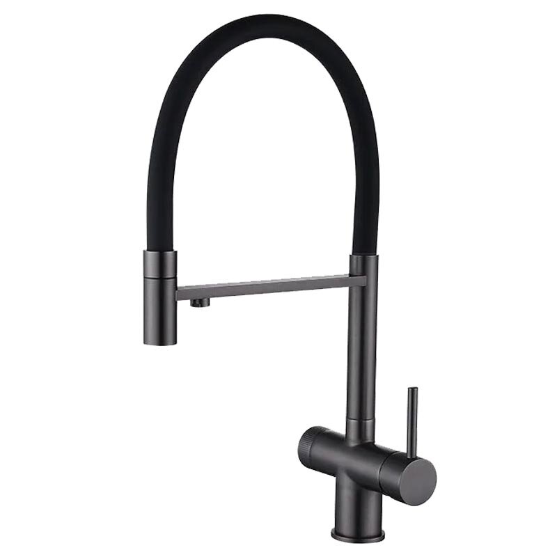 Изображение товара Смеситель для кухонной мойки Emar PVD ЕС - 7024 PVD Dark, латунь, с гибким изливом, с подключением к фильтру, цвет dark/черный