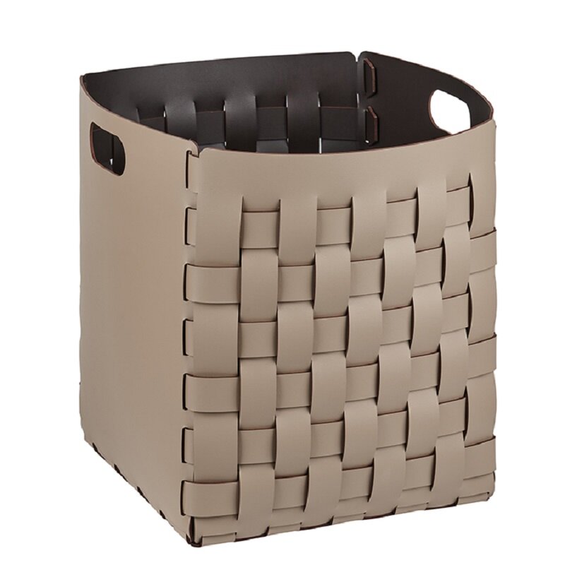 Изображение товара Элегантная корзина для белья из кожи ADJ Bottega 35x35 см, капучино/шоколад