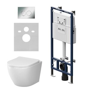 Изображение товара Комплект IS100151.801900, Инсталляция Am.Pm MasterFit с подвесным унитазом Like Aquaspin торнадо, шумоизоляция, сиденье микролифт, клавиша смыва L хром глянцевый