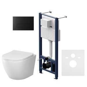 Изображение товара Комплект IS47038.801900, Инсталляция Am.Pm с подвесным унитазом Like Aquaspin торнадо, шумоизоляция, сиденье микролифт, клавиша смыва Pro S черная матовая