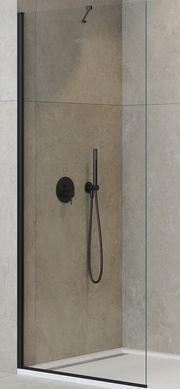 Изображение товара Душевая стенка со свободным входом Cezares Liberta-L-1-TB-80-C-NERO, 80 см, угловой кронштейн 70 см, стекло прозрачное, профиль черный матовый