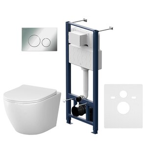 Изображение товара Комплект IS49051.801900, Инсталляция Am.Pm с подвесным унитазом Like Aquaspin торнадо, шумоизоляция, сиденье микролифт, клавиша смыва Pro L хром глянцевый