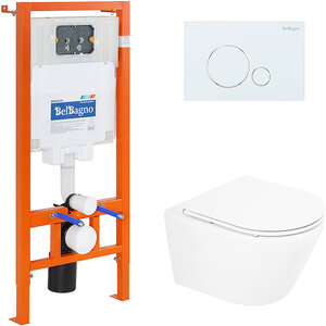 Изображение товара Инсталляция с унитазом BelBagno BB8001CHR/SC/BB002-80/BB014-SR-BIANCO, сиденье микролифт, клавиша смыва белая, белый, комплект 3 в 1